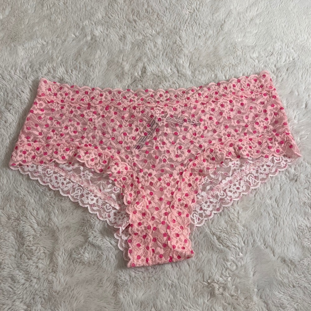 Victorias Secret Pink Floral Lace Polka Dot Cheeky Panties XL Low Rise NWT Girly